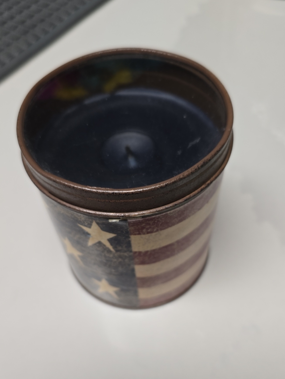 Patriotic Star-Stripes Decorative Candle Tin - Navy and Cream